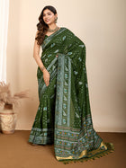 Pure Green Silk Saree with Meena Kari Weaving & Rich Pallu Elegant Festive