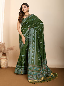 Pure Green Silk Saree with Meena Kari Weaving & Rich Pallu Elegant Festive