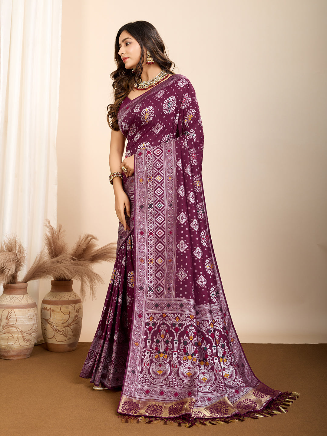 Pure Maroon Silk Saree with  Mina Kari Weaving and Rich Pallu Festive Wear