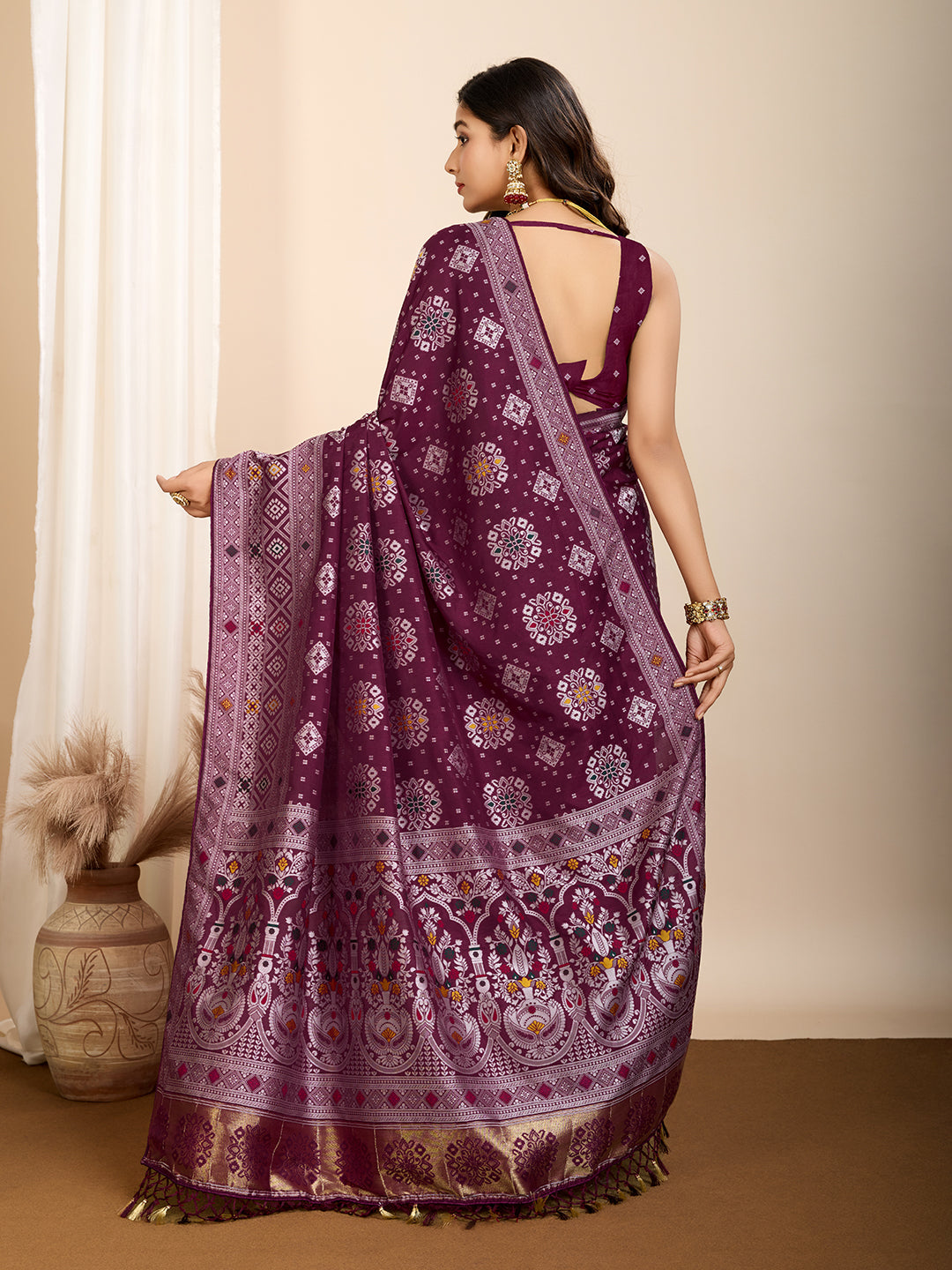 Pure Maroon Silk Saree with  Mina Kari Weaving and Rich Pallu Festive Wear