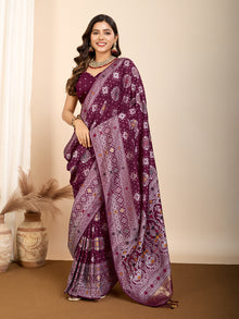 Pure Maroon Silk Saree with  Mina Kari Weaving and Rich Pallu Festive Wear