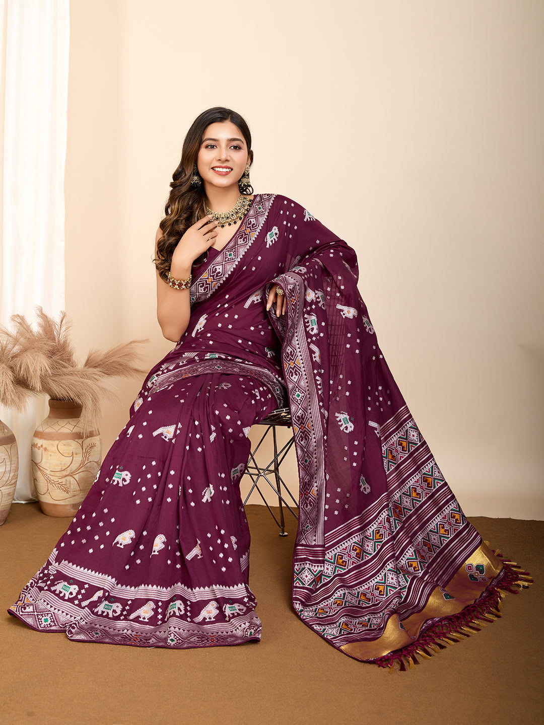Pure Maroon Silk Saree with Meena Kari Weaving And Rich Pallu  Luxury Wear