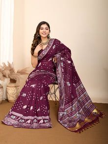 Pure Maroon Silk Saree with Meena Kari Weaving And Rich Pallu  Luxury Wear