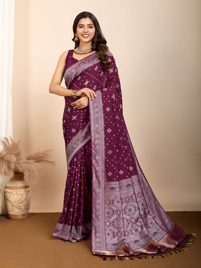Pure Maroon Silk Saree with Mina Kari Weaving and Rich Pallu  Bridal and Festive Elegance