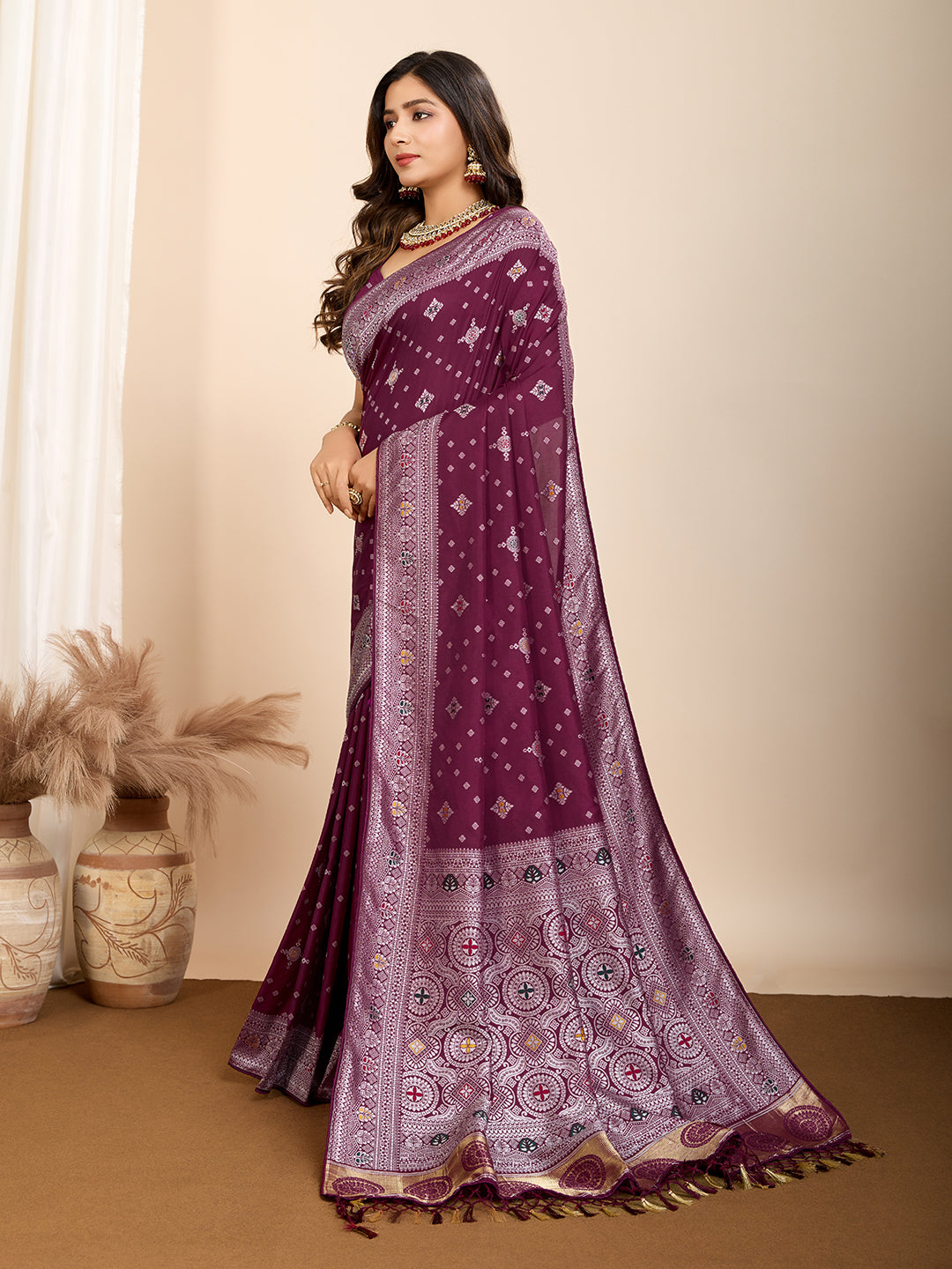 Pure Maroon Silk Saree with Mina Kari Weaving and Rich Pallu  Bridal and Festive Elegance