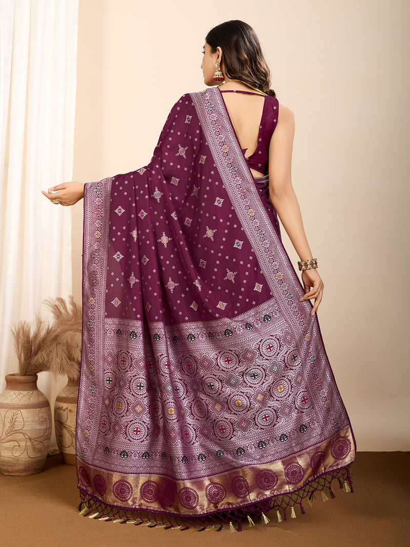 Pure Maroon Silk Saree with Mina Kari Weaving and Rich Pallu  Bridal and Festive Elegance