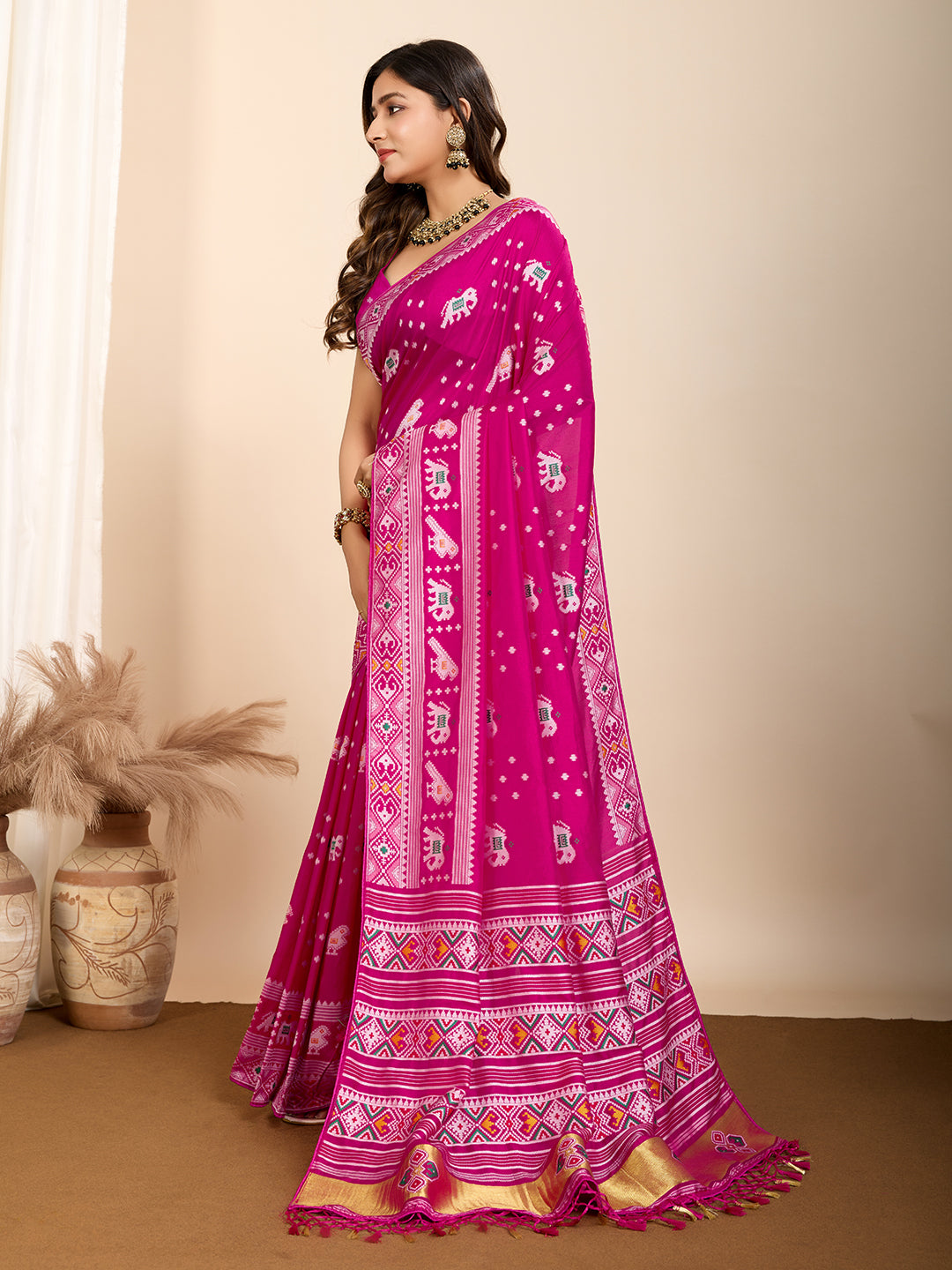 Pure Pink Silk Saree with Meena Kari Weaving and  Rich Pallu Festive Collection
