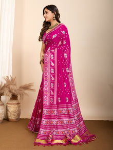 Pure Pink Silk Saree with Meena Kari Weaving and  Rich Pallu Festive Collection