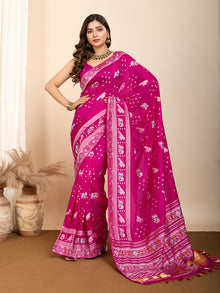 Pure Pink Silk Saree with Meena Kari Weaving and  Rich Pallu Festive Collection