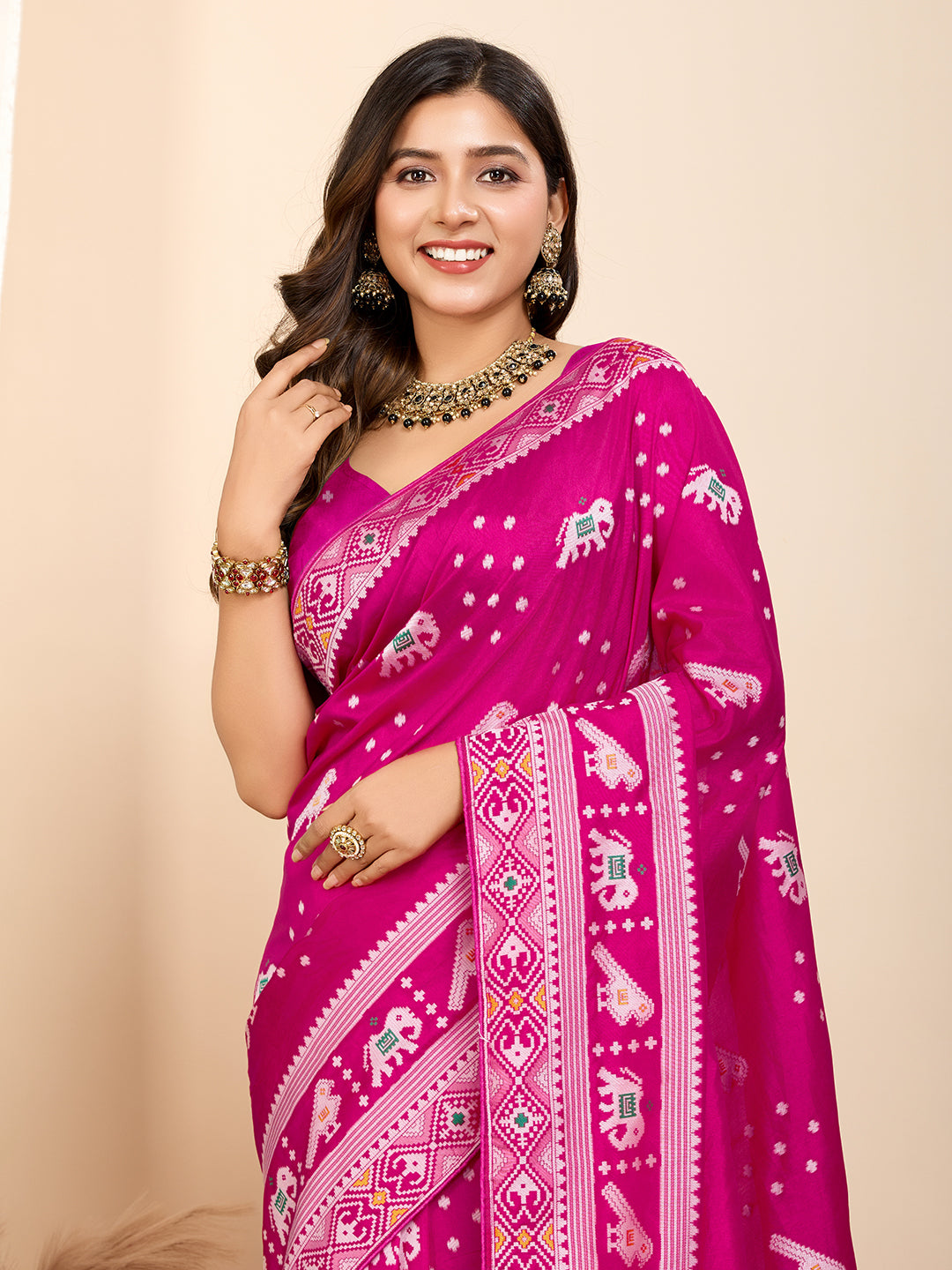 Pure Pink Silk Saree with Meena Kari Weaving and  Rich Pallu Festive Collection
