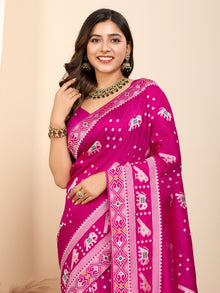 Pure Pink Silk Saree with Meena Kari Weaving and  Rich Pallu Festive Collection