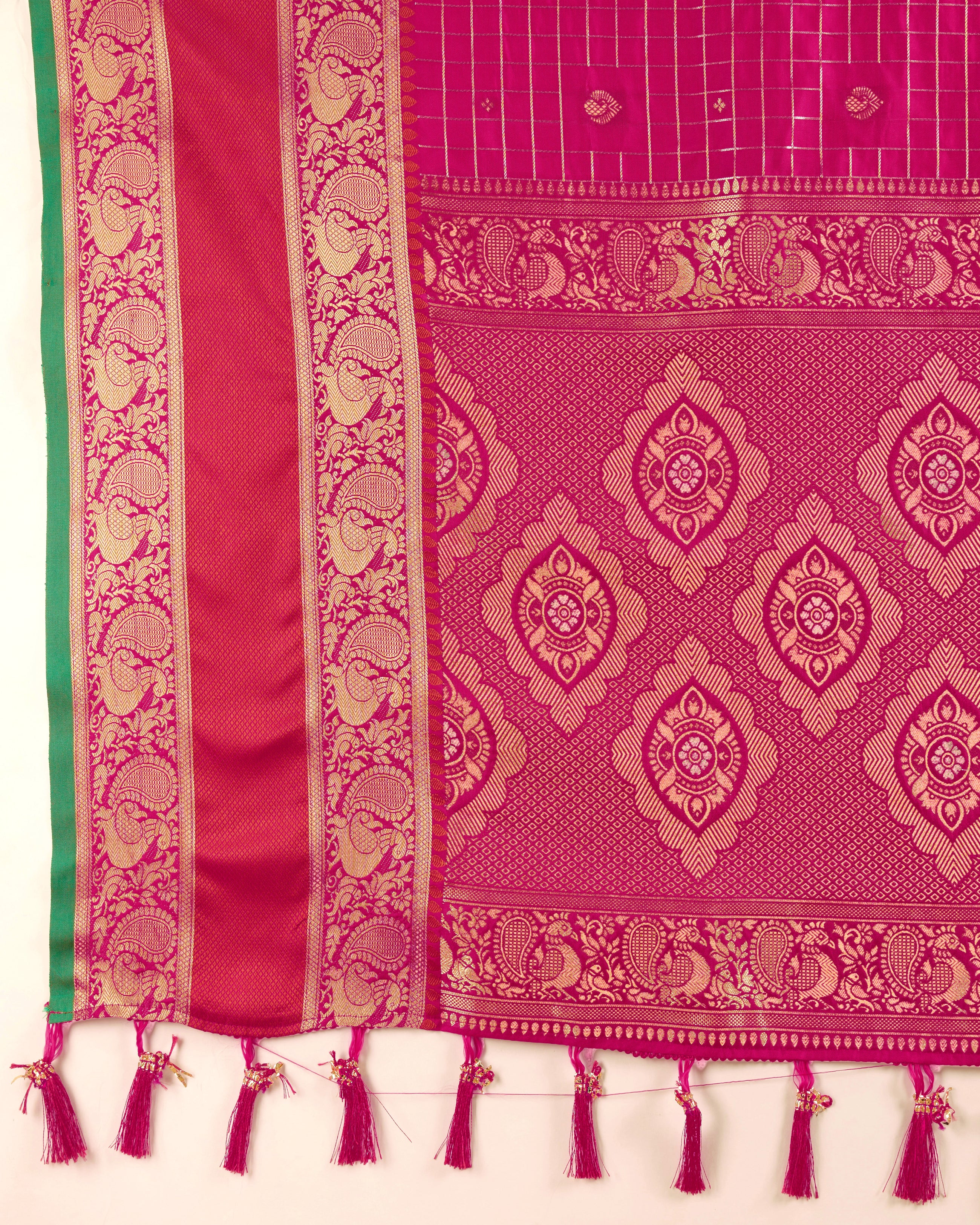 Pure Pink Silk Saree with Meenakari Weaving & Rich Contrast Pallu  Festive