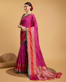 Pure Pink Silk Saree with Meenakari Weaving & Rich Contrast Pallu  Festive