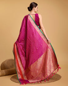 Pure Pink Silk Saree with Meenakari Weaving & Rich Contrast Pallu  Festive