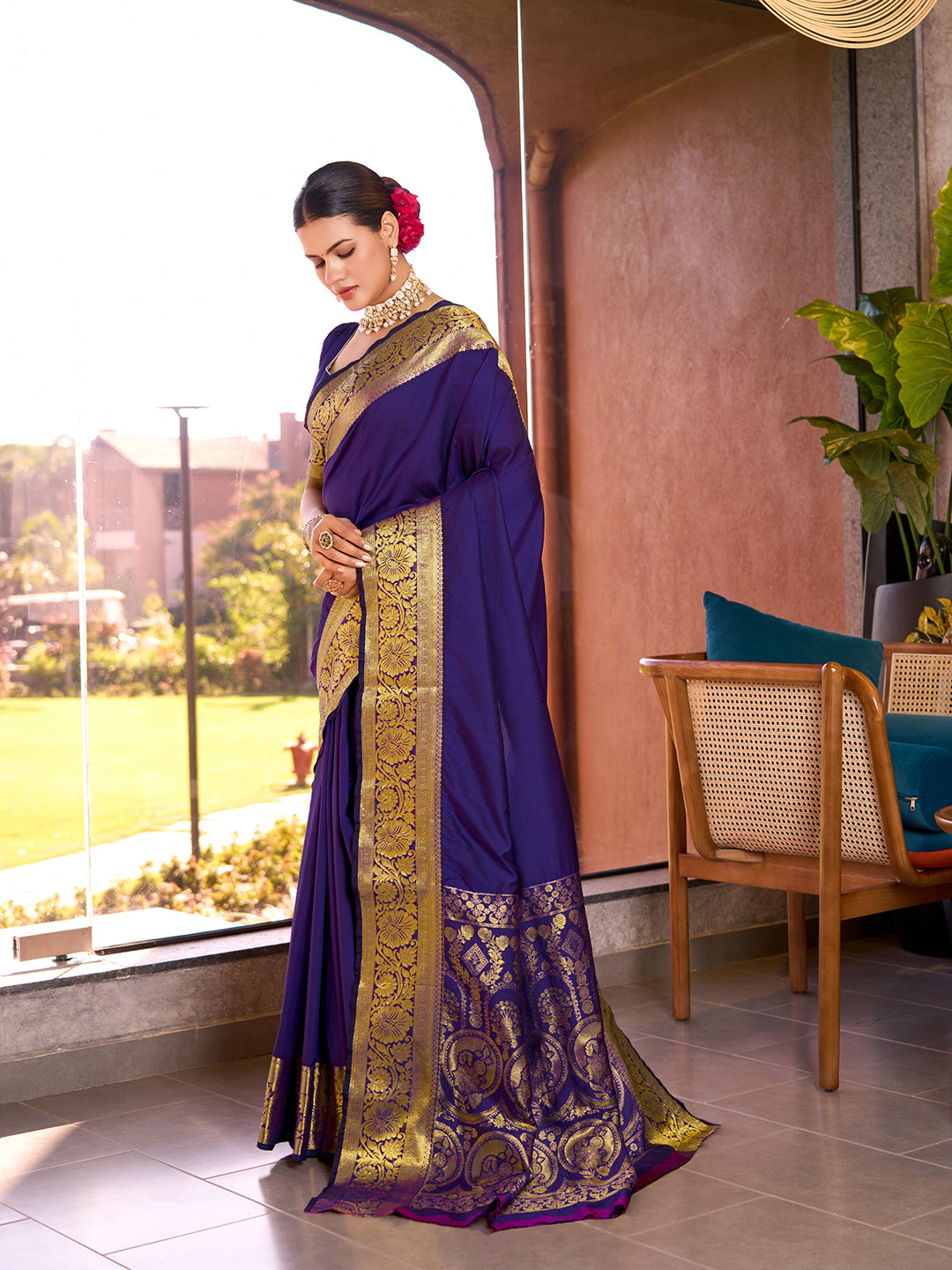 Pure Purple Silk Saree with All Over Weaving & Rich Pallu Wedding & Festive Look
