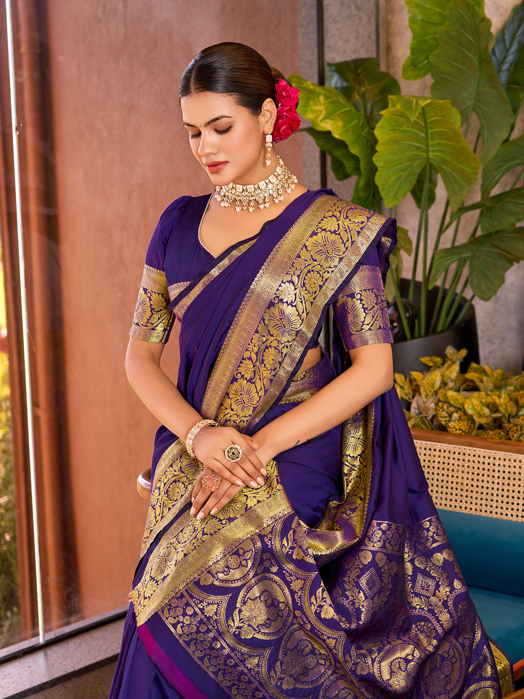 Pure Purple Silk Saree with All Over Weaving & Rich Pallu Wedding & Festive Look
