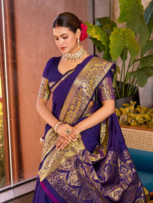 Pure Purple Silk Saree with All Over Weaving & Rich Pallu Wedding & Festive Look
