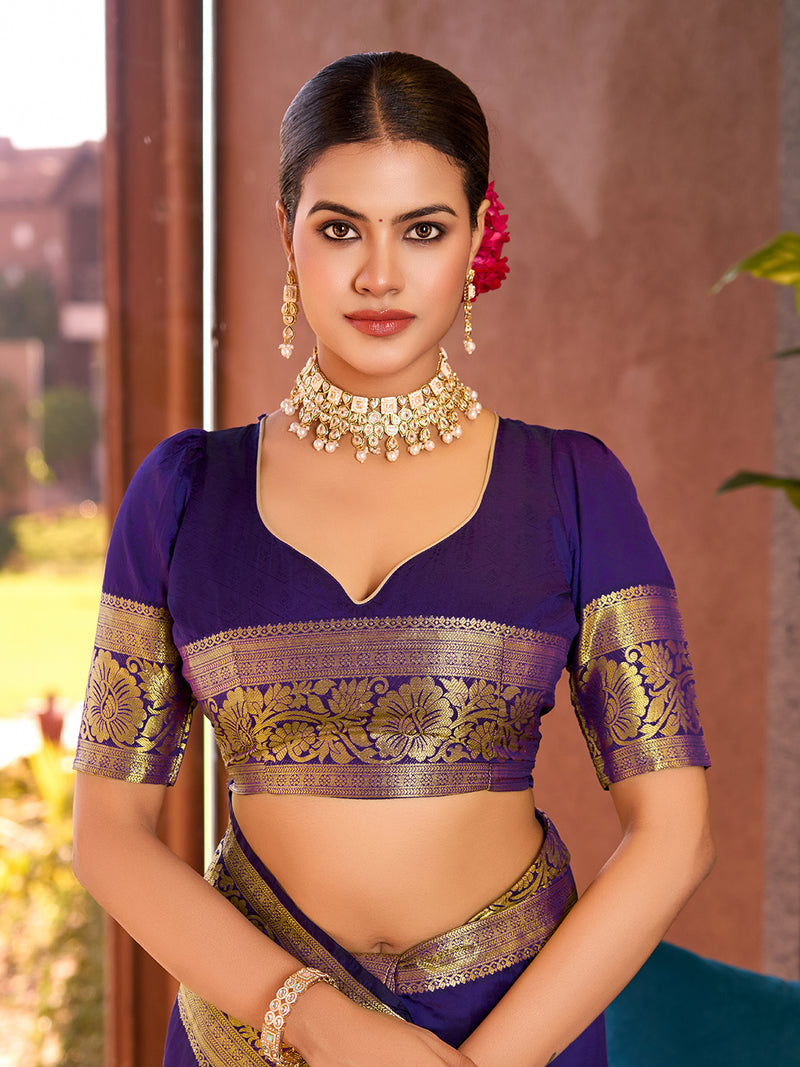 Pure Purple Silk Saree with All Over Weaving & Rich Pallu Wedding & Festive Look