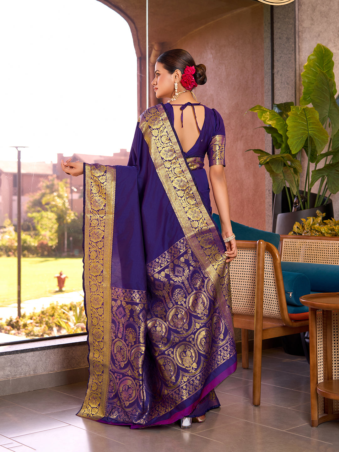 Pure Purple Silk Saree with All Over Weaving & Rich Pallu Wedding & Festive Look