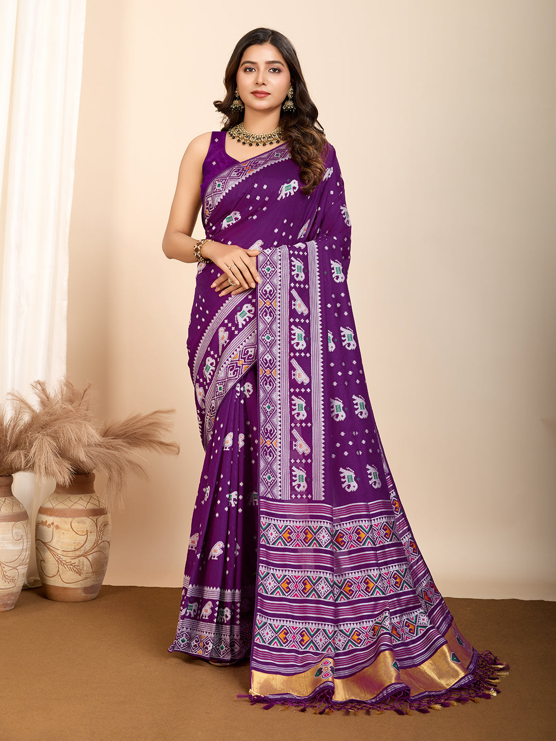 Pure Purple Silk Saree with Meena Kari Weaving and Rich Pallu Wedding Wear