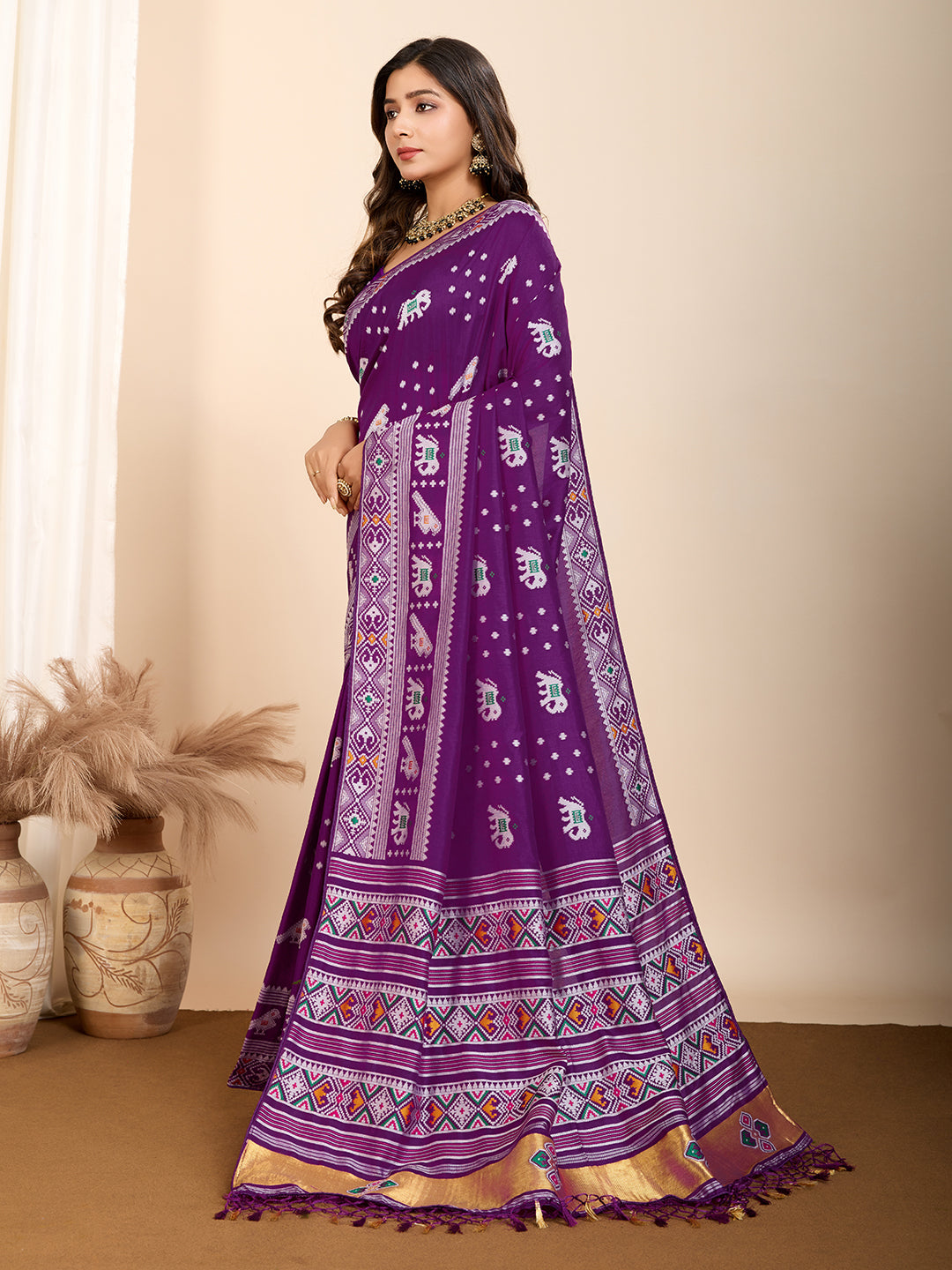 Pure Purple Silk Saree with Meena Kari Weaving and Rich Pallu Wedding Wear
