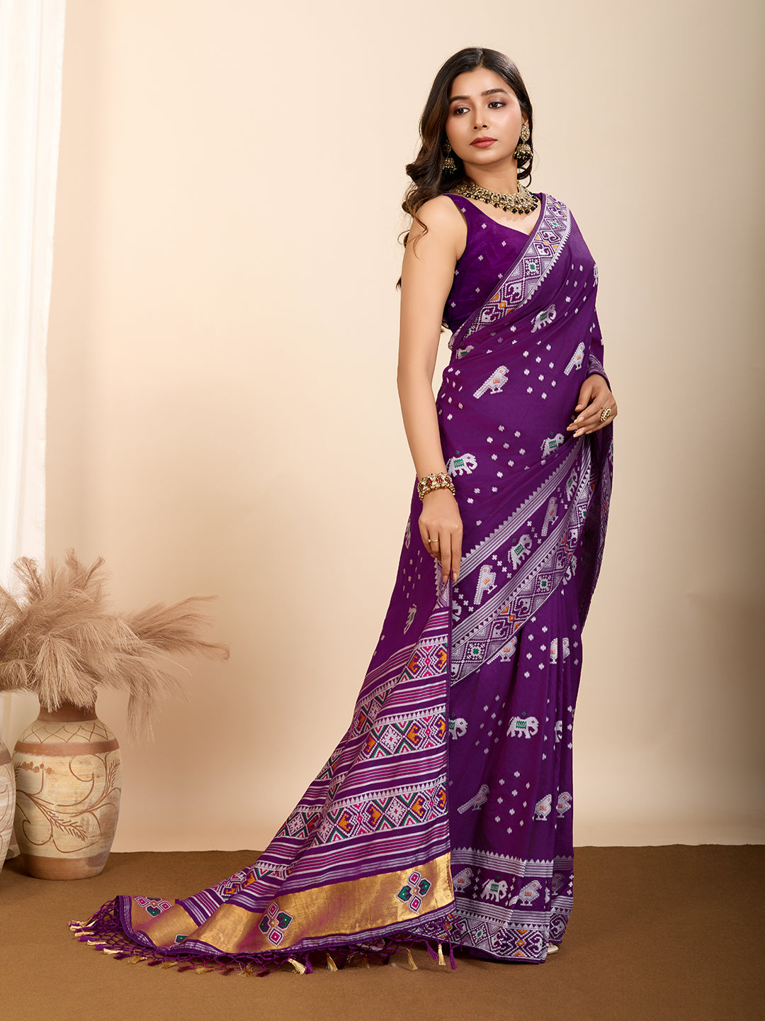 Pure Purple Silk Saree with Meena Kari Weaving and Rich Pallu Wedding Wear