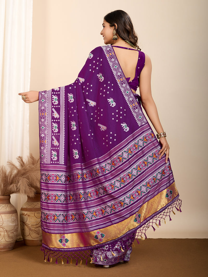 Pure Purple Silk Saree with Meena Kari Weaving and Rich Pallu Wedding Wear