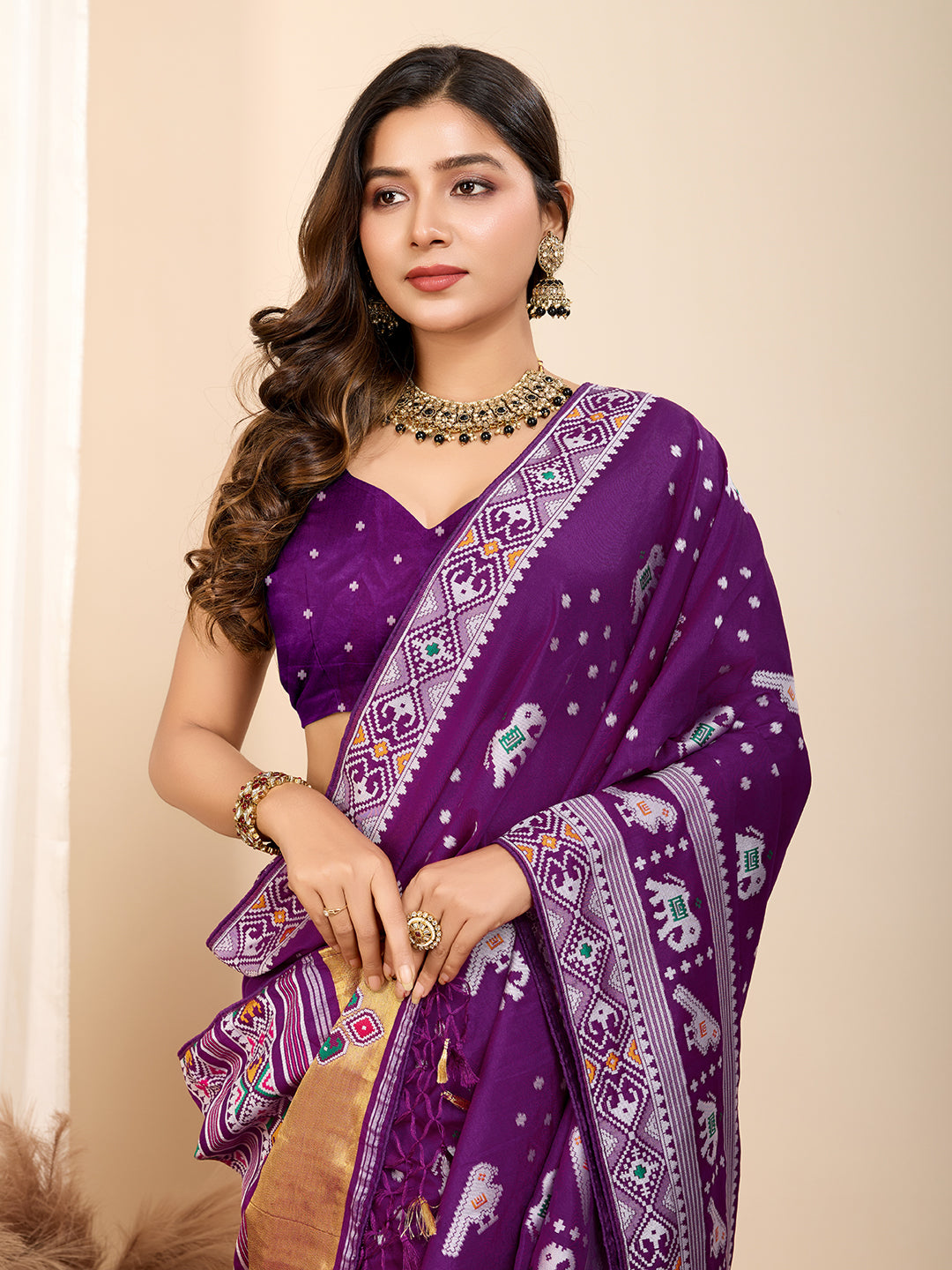 Pure Purple Silk Saree with Meena Kari Weaving and Rich Pallu Wedding Wear