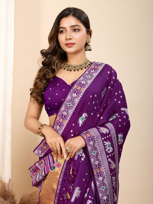Pure Purple Silk Saree with Meena Kari Weaving and Rich Pallu Wedding Wear