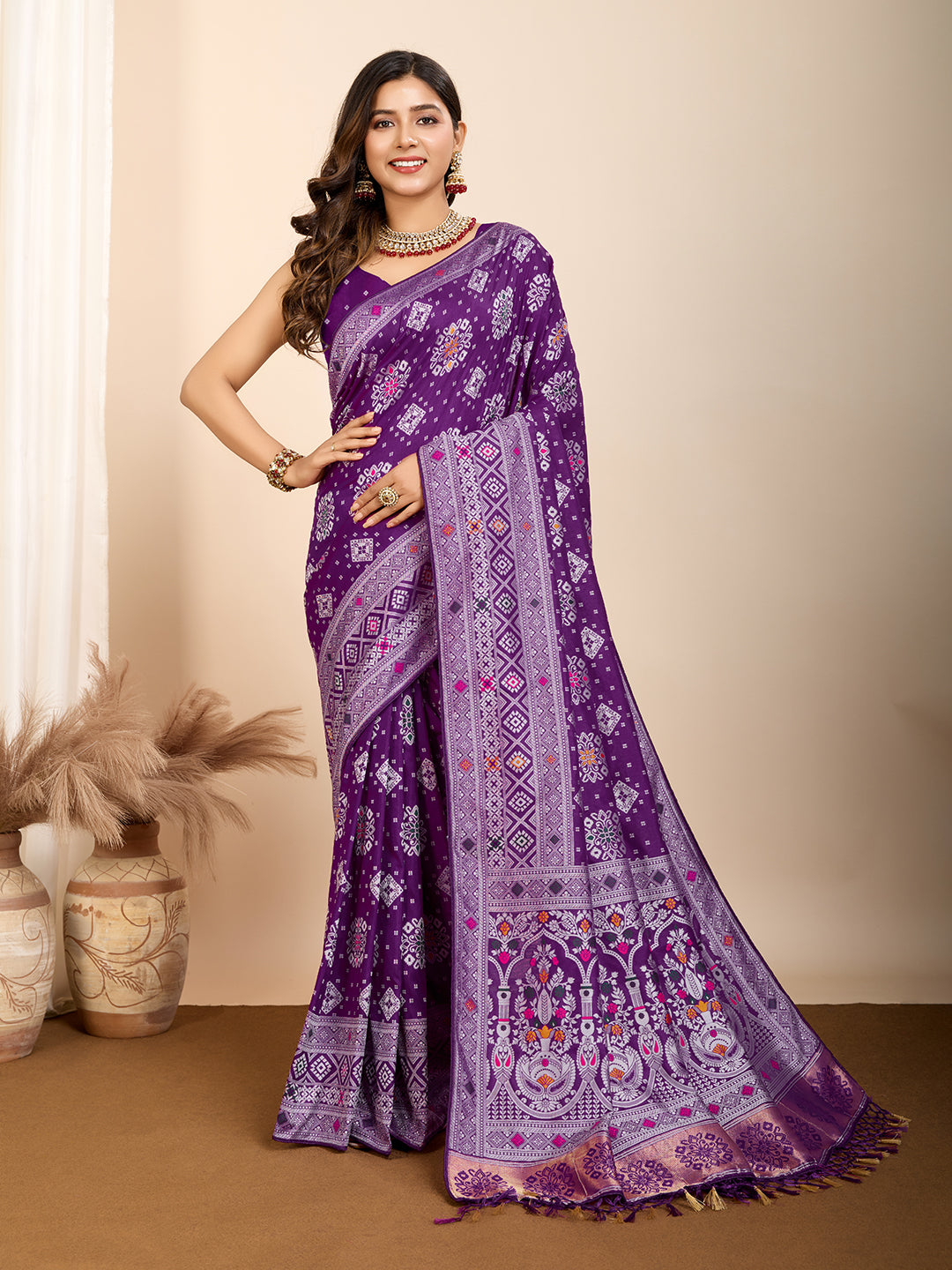 Pure Purple Silk Saree with Mina Kari Weaving Rich Pallu Traditional Bridal Festive Wear