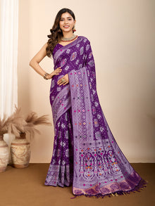 Pure Purple Silk Saree with Mina Kari Weaving Rich Pallu Traditional Bridal Festive Wear