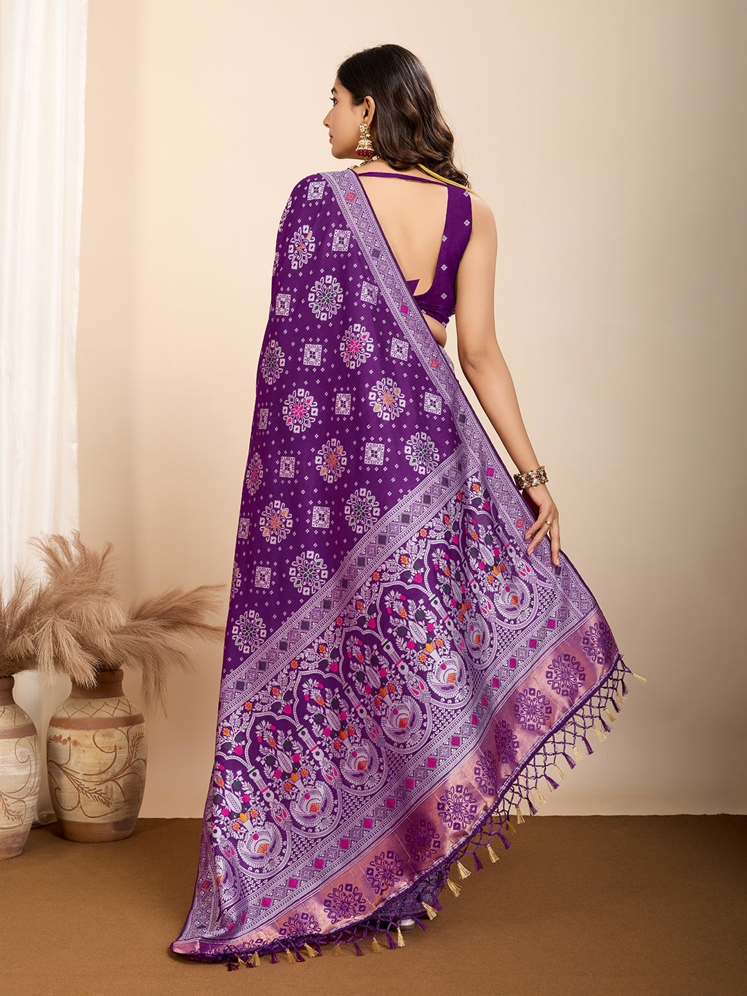 Pure Purple Silk Saree with Mina Kari Weaving Rich Pallu Traditional Bridal Festive Wear
