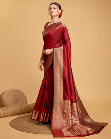 Pure Red Silk Saree with All Over Weaving & Rich Pallu Bridal Festive Collection