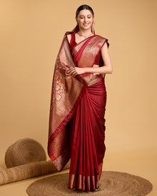 Pure Red Silk Saree with All Over Weaving & Rich Pallu Bridal Festive Collection