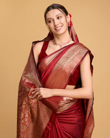 Pure Red Silk Saree with All Over Weaving & Rich Pallu Bridal Festive Collection