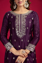 Purple Mirror Work Sharara Suit with Yellow Dupatta Festive and Wedding Ethnic Wear