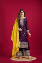 Purple Mirror Work Sharara Suit with Yellow Dupatta Festive and Wedding Ethnic Wear