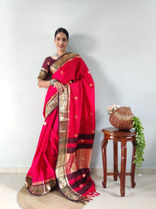 Radiant Pink Kanjivaram Silk Saree with Golden Zari Border