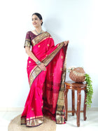 Radiant Pink Kanjivaram Silk Saree with Golden Zari Border