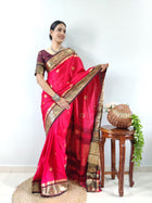 Radiant Pink Kanjivaram Silk Saree with Golden Zari Border