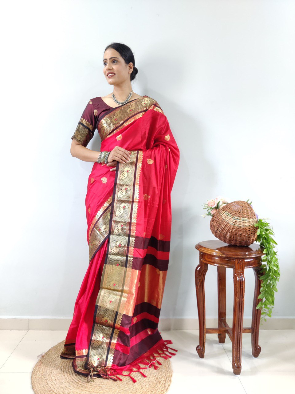 Radiant Pink Kanjivaram Silk Saree with Golden Zari Border