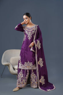 Regal Purple Embroidered Sharara Suit with Dupatta Bridal and Festive Wear