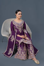 Regal Purple Embroidered Sharara Suit with Dupatta Bridal and Festive Wear