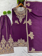 Regal Purple Embroidered Sharara Suit with Dupatta Bridal and Festive Wear