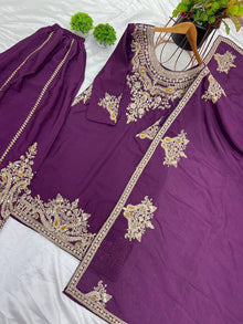Regal Purple Embroidered Sharara Suit with Dupatta Bridal and Festive Wear