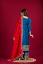 Royal Blue Mirror Work Sharara Suit with Red Dupatta Ethnic Party and Wedding Wear