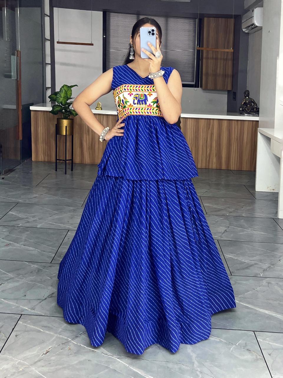 Royal Blue Peplum Chaniya Choli with Kutchi Embroidery Navratri Festive Wear