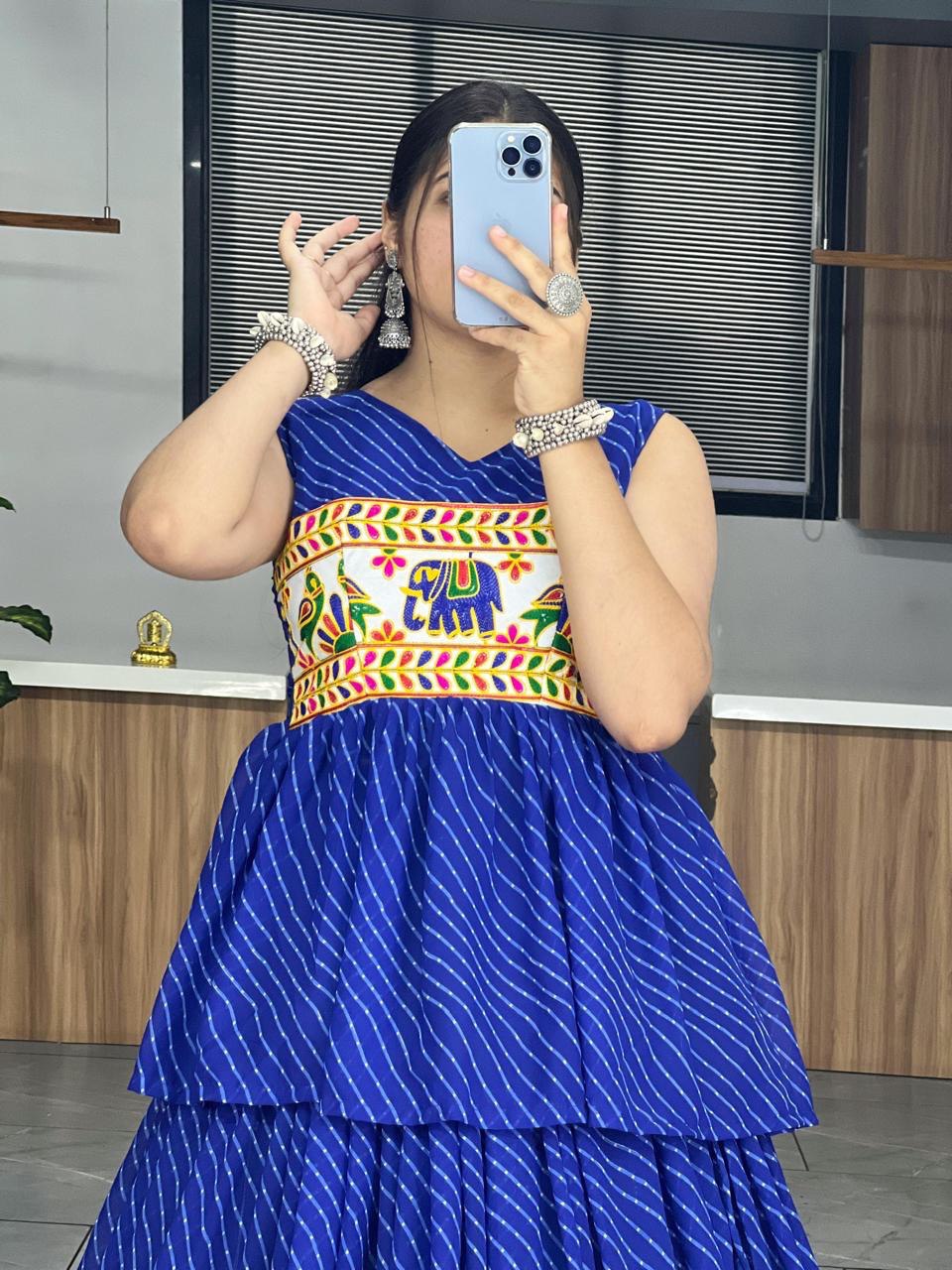 Royal Blue Peplum Chaniya Choli with Kutchi Embroidery Navratri Festive Wear