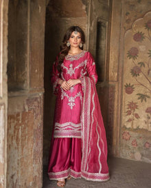 Royal Maroon Embroidered Sharara Suit Set with Heavy Dupatta