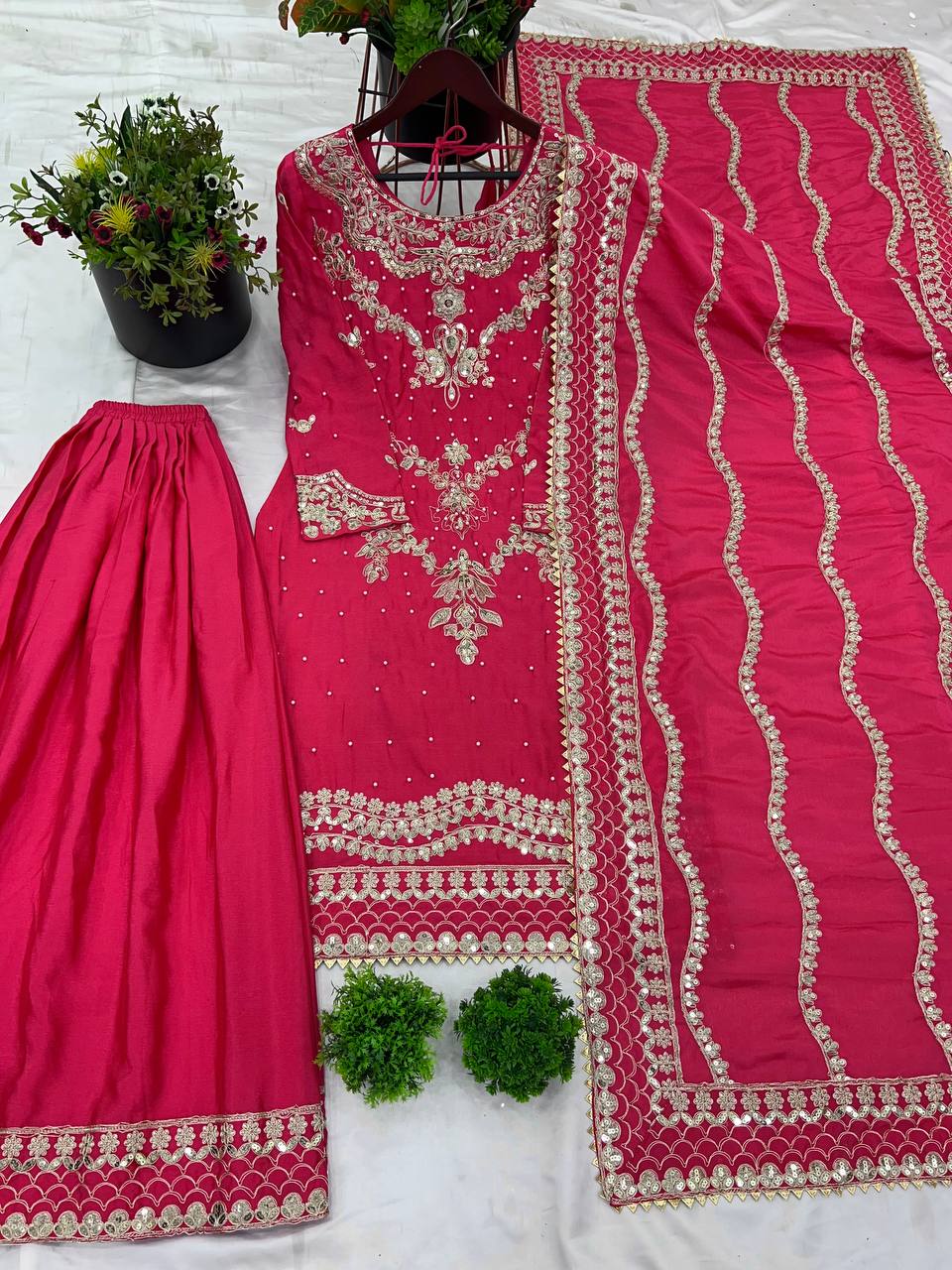 Royal Maroon Embroidered Sharara Suit Set with Heavy Dupatta